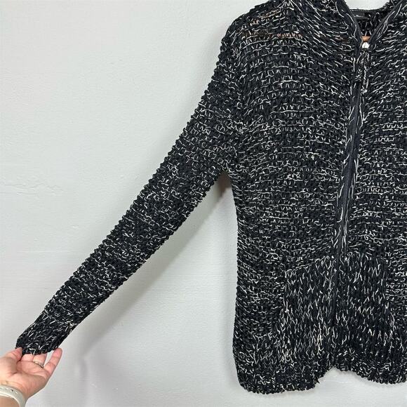 BCBGMAXAZRIA Hooded Cardigan Sweater Black Size M Chunky Open Knit Edgy Artsy - Picture 2 of 9